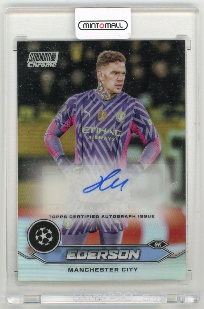 2023-24 Topps Stadium Club Chrome UEFA Ederson autograph trading card featuring Manchester City