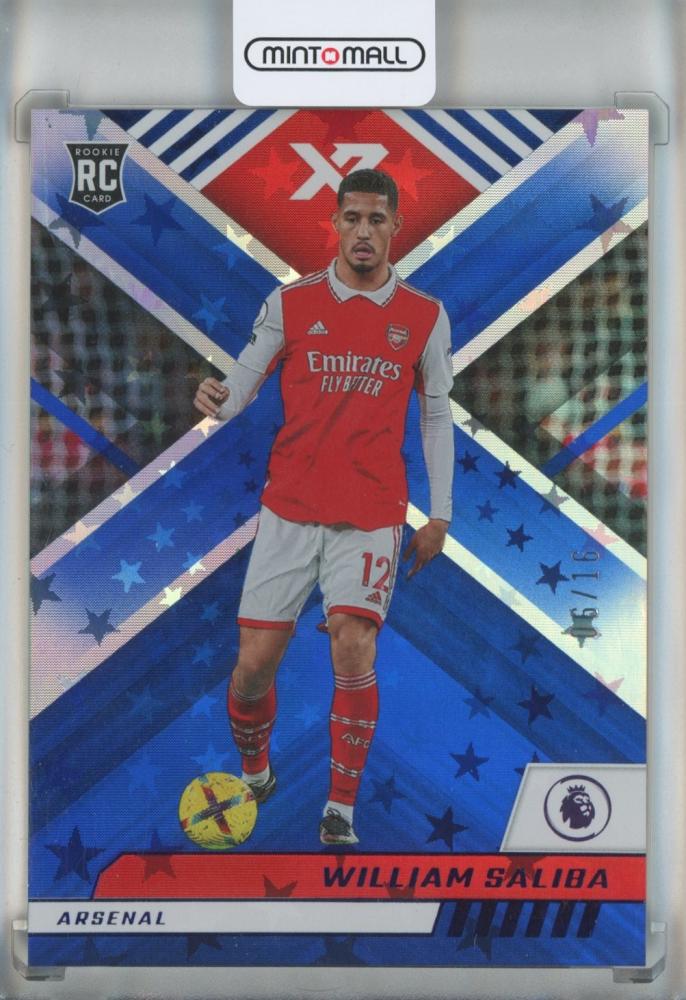 2022-23 Panini Chronicles English Premier League William Saliba RC Blue Astro card #104 /XR6/16 Arsenal