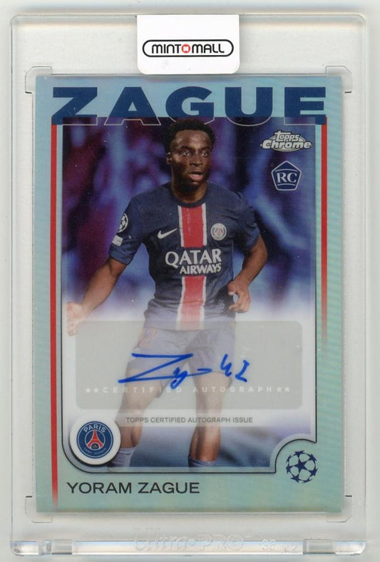 2024-25 Topps Chrome UEFA Club Competitions Yoram Zague Autograph card featuring Paris Saint-Germain