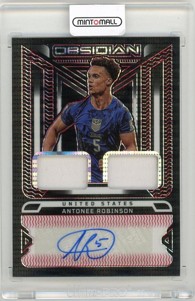 2022-23 Panini Obsidian Antonee Robinson Dual Jersey Ink1/1 soccer trading card featuring dual jerseys