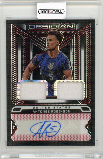 2022-23 Panini Obsidian Antonee Robinson Dual Jersey Ink1/1 soccer trading card featuring dual jerseys