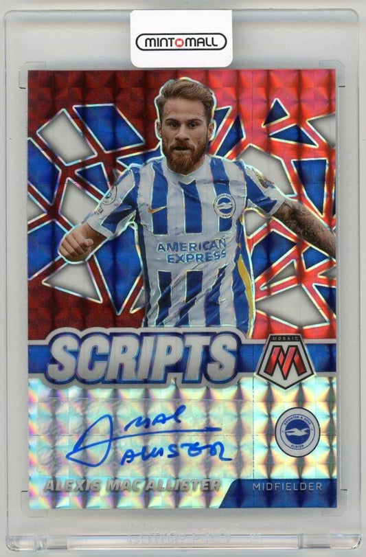 2021-22 Panini Mosaic Premier League Alexis Mac Allister Scripts Fusion Red Choice Parallel trading card