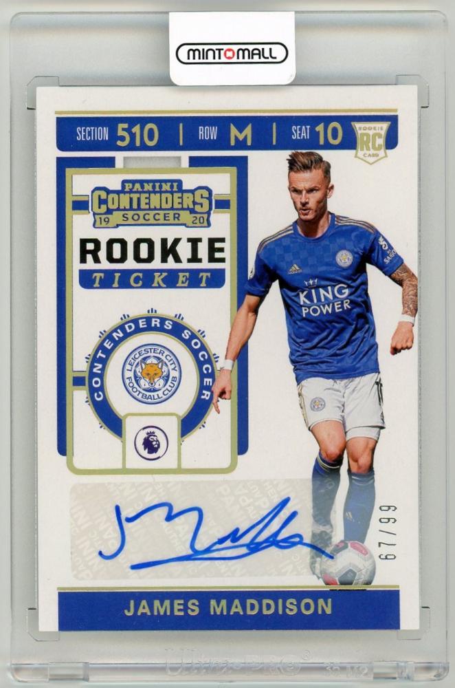 2019-20 Panini Chronicles James Maddison Contenders Rookie Ticket Autographs card number 67 of 99 from Leicester City