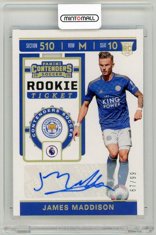 2019-20 Panini Chronicles James Maddison Contenders Rookie Ticket Autographs card number 67 of 99 from Leicester City