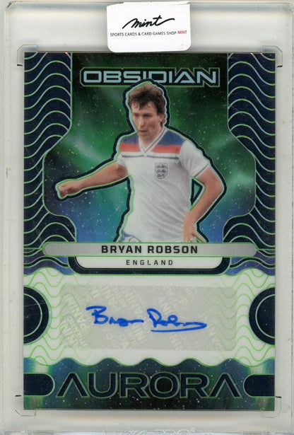 2023-24 Panini Obsidian Soccer card featuring Bryan Robson autograph numbered 2 out of 5