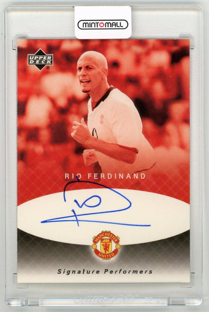 2002 Upper Deck Manchester United Rio Ferdinand Signature Performers trading card featuring Rio Ferdinand