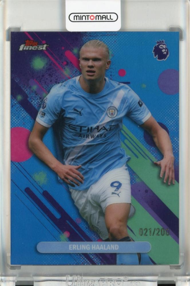2025-26 Topps Finest Premier League Erling Haaland Common Blue Refractors card #61021/200 in excellent condition