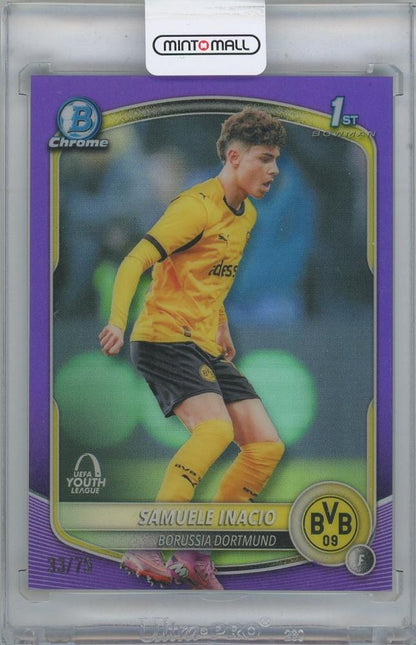 2025-26 TOPPS Chrome UEFA Club Competitions Bowman UEFA Youth League Purple Refractor card Samuele Inacio Borussia Dortmund