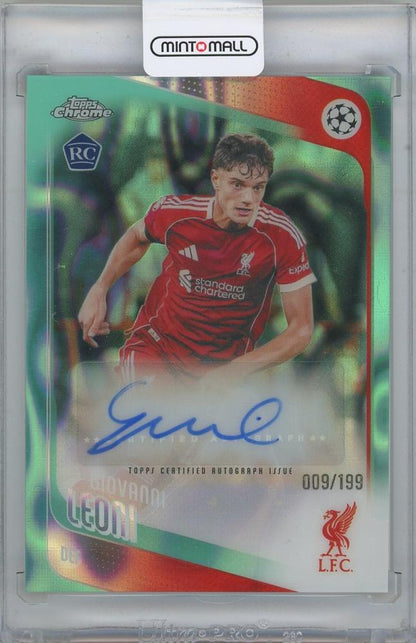 2025-26 TOPPS Chrome UEFA Club Competitions Autographs Aqua Lava Refractors Giovanni Leoni Liverpool FC card 009/199