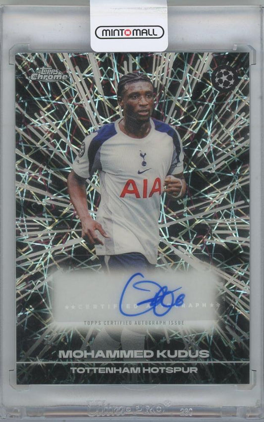 2025-26 TOPPS Chrome UEFA Club Competitions Black Lazer Autographs card of Mohammed Kudus from Tottenham Hotspur