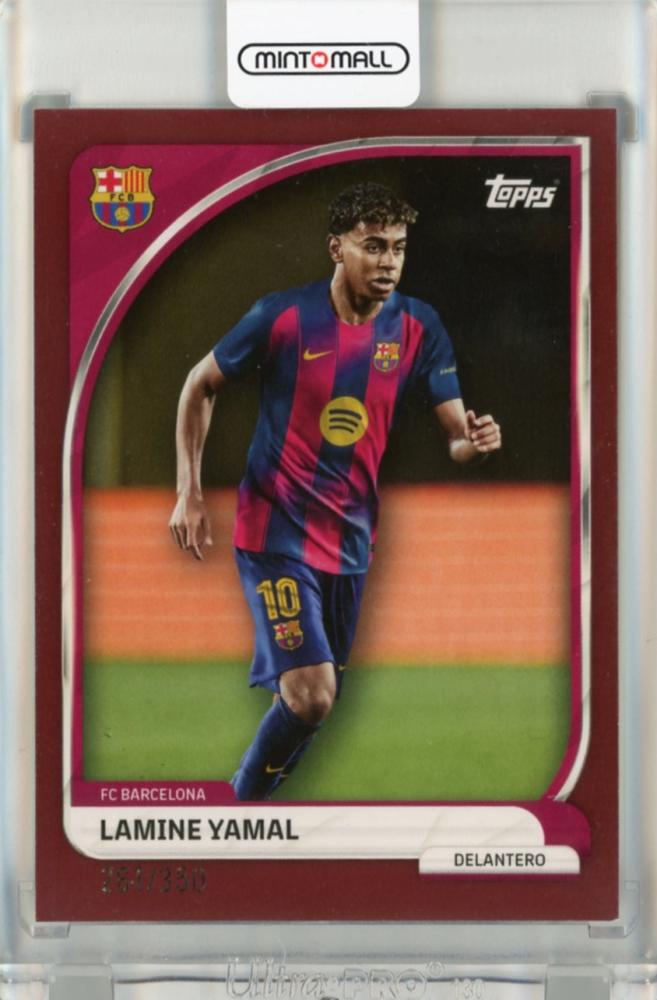 2025-26 Topps FC Barcelona Collector Tin featuring Lamine Yamal Dark Red edition serial #19261/350