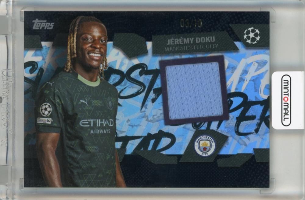 2025-26 Topps UEFA Club Competitions Jeremy Doku Superstar Relics Black Foil trading card #TSRJD03/10