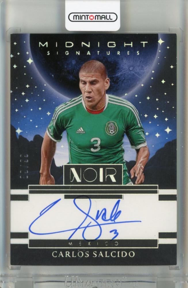 2025-26 Panini Noir Carlos Salcido Midnight Signatures Auto trading card serial number 2189 of 99 with visible initial scratch