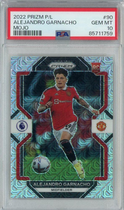 2022-23 Panini Prizm English Premier League Alejandro Garnacho Mojo trading card graded PSA10