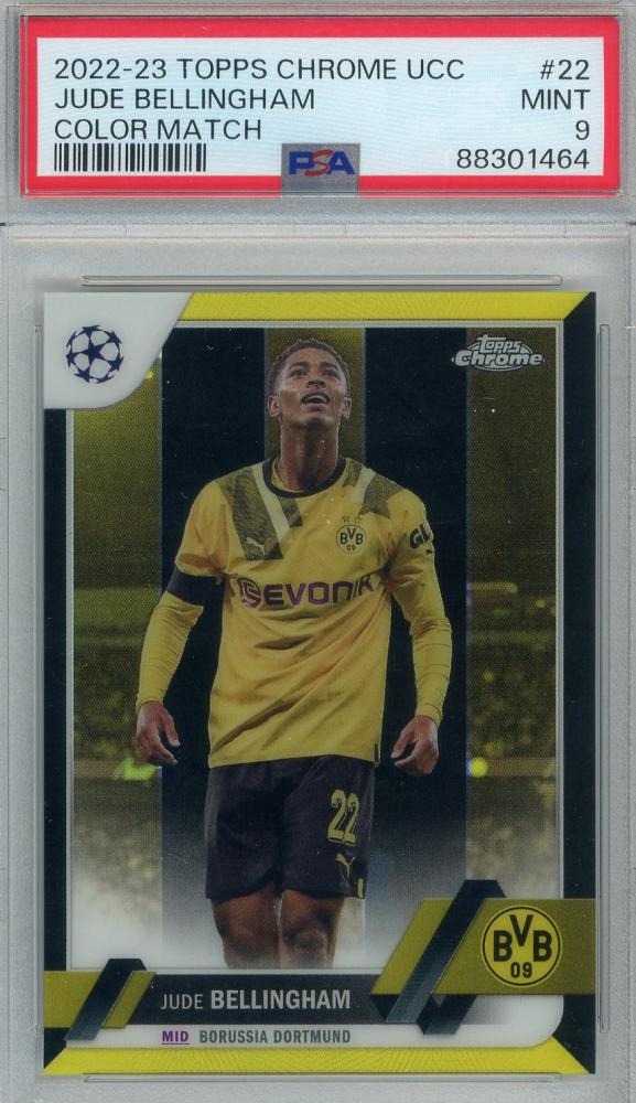 2022-23 Topps Chrome UEFA Club Competitions Jude Bellingham Color Match #2241/99 PSA9 Borussia Dortmund trading card