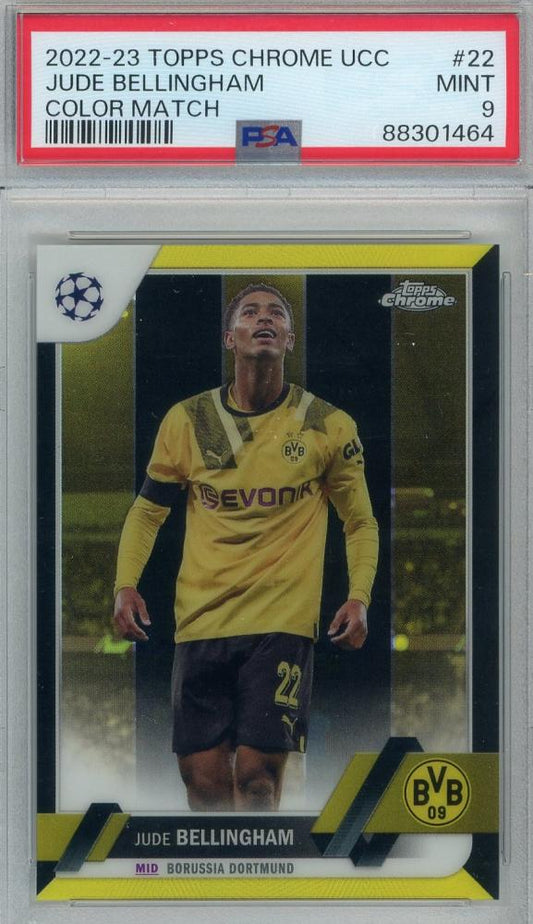 2022-23 Topps Chrome UEFA Club Competitions Jude Bellingham Color Match #2241/99 PSA9 Borussia Dortmund trading card