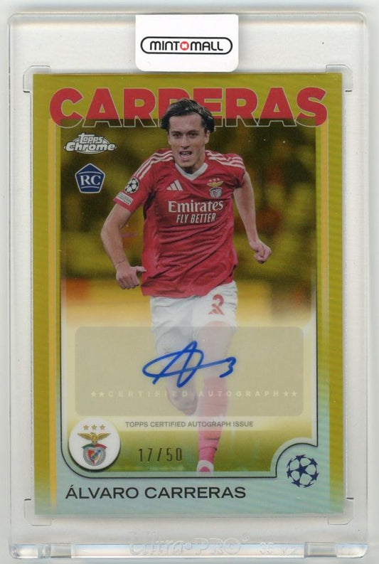 2024-25 Topps Chrome UEFA Club Competitions Alvaro Carreras Autographs Gold Refractor Parallel card serial 17/50