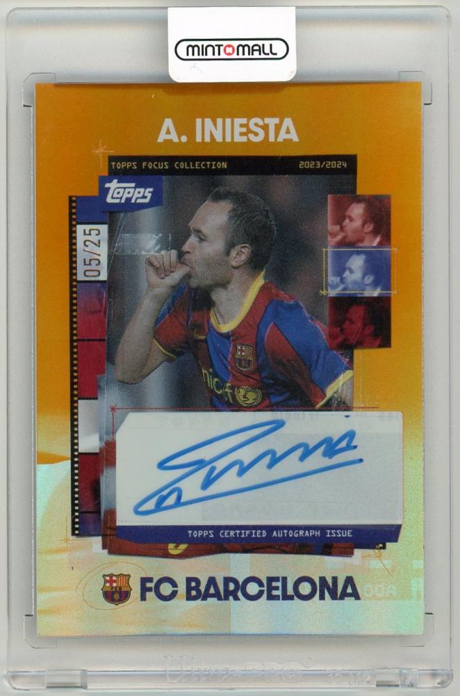 2023-24 Topps Focus FC Barcelona Andres Iniesta Snapshots Autographs Orange Rainbow Parallel card number 5 of 25