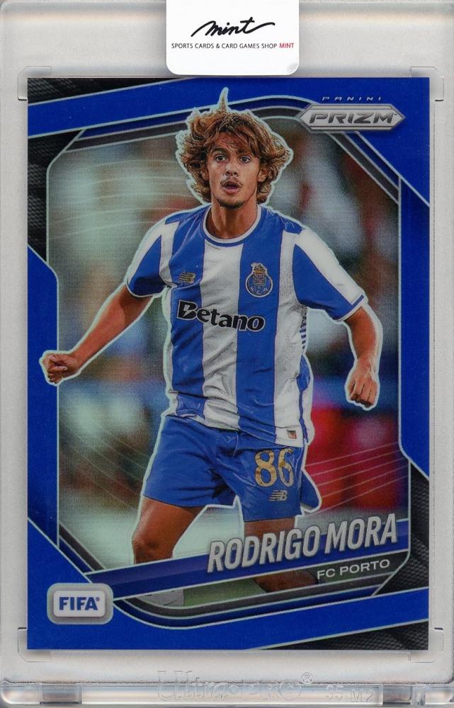 2025-26 PANINI PRIZM FIFA trading card of Rodrigo Mora in FC Porto uniform serial number 259034/199