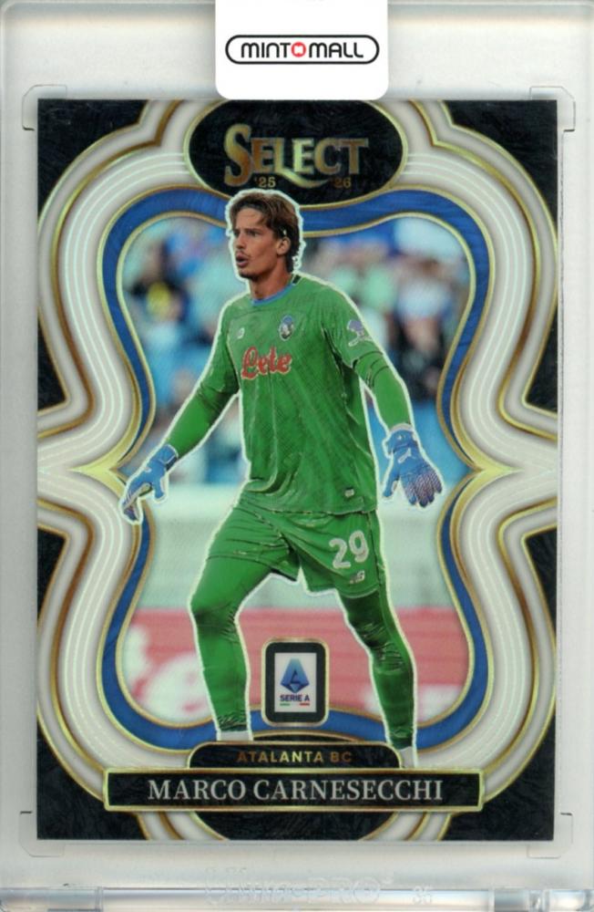 2025-26 Panini Select Serie A Marco Carnesecchi #120 Base Mezzanine White Parallel card serial numbered 15 of 20
