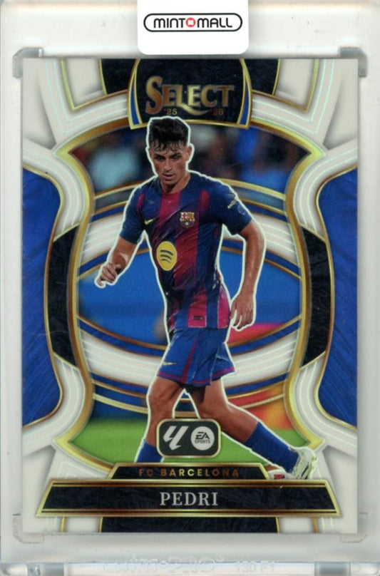 2025-26 Panini Select La Liga Pedri Base #4 Terrace White Parallel trading card numbered 08 out of 20