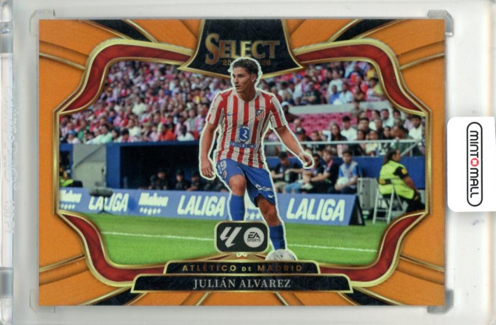 2025-26 Panini Select La Liga Julian Alvarez #218 Base Field Level Orange Parallel card serial numbered 74 out of 75