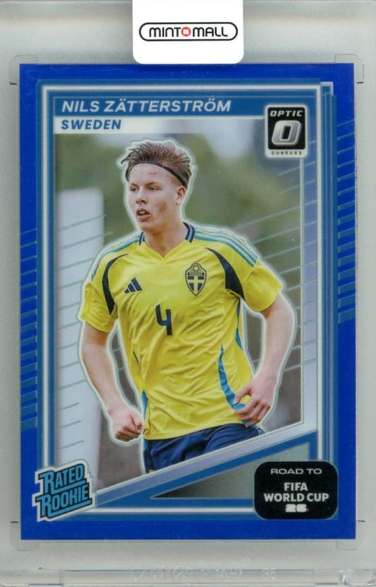 2025-26 Panini Donruss Road To FIFA World Cup soccer trading card Nils Zatterstrom #244 Optic Blue Parallel 53/75