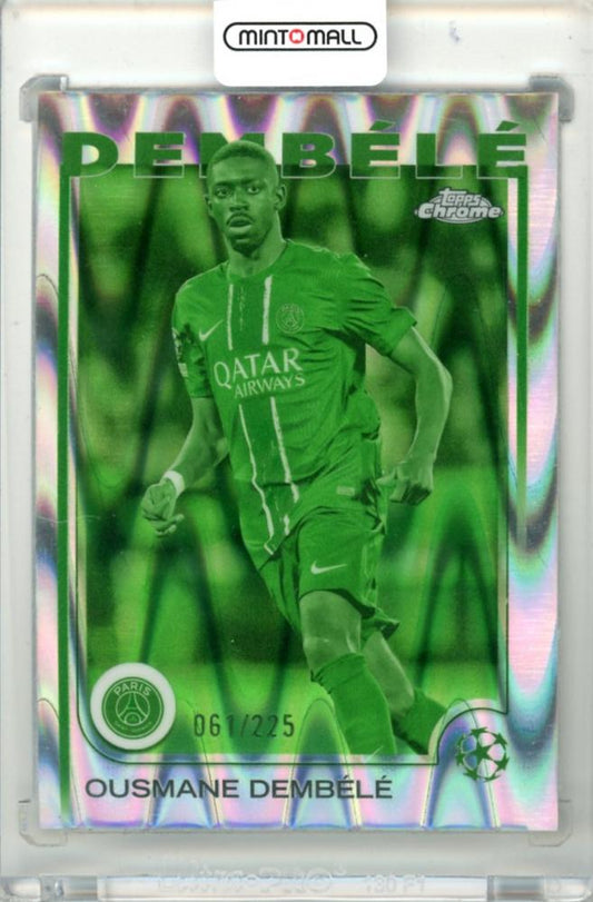 2024-25 Topps Chrome Uefa Club Ousmane Dembele #109 Neon Green RayWave Refractor Parallel card serial 061 of 225