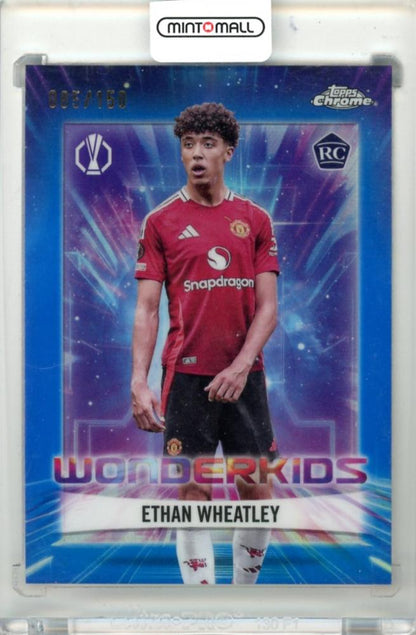2024-25 Topps Chrome Uefa Club Competition Ethan Wheatley #WK-12 Wonderkids Blue Parallel card numbered 085 of 150