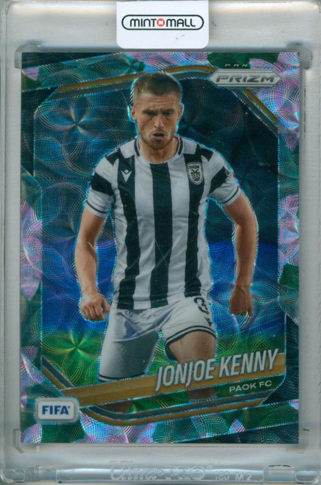 2025-26 Panini Prizm FIFA trading card featuring Jonjoe Kenny #47 Cherry Blossom Prizm Parallel numbered 09/18