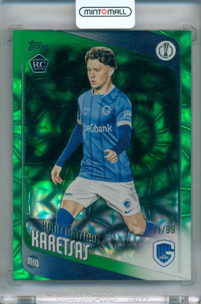 2026 Topps Uefa Japan Edition Konstantinos Karetsas #150 Base Green Foil Parallel numbered 71 of 99 trading card