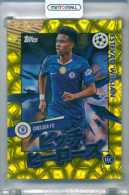 2026 Topps Uefa Japan Edition Estevao Willian Pitch Heroes Gold Foil Parallel trading card number 48 of 50