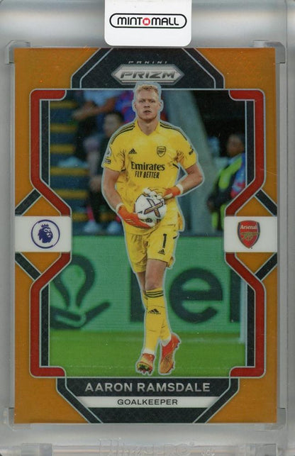 2022-23 Panini Prizm Premier League trading card of Aaron Ramsdale Orange parallel numbered 10 out of 15 Arsenal