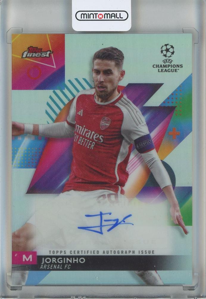 2023-24 Topps Finest UEFA trading card of Jorginho from Arsenal with autograph and serial number #A-JO
