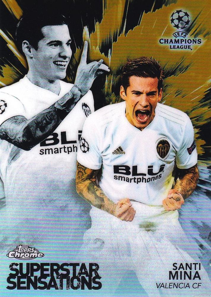 2018-19 Topps Chrome UEFA Champions League Valencia CF Santi Mina Superstar Sensations Gold card numbered 13/50