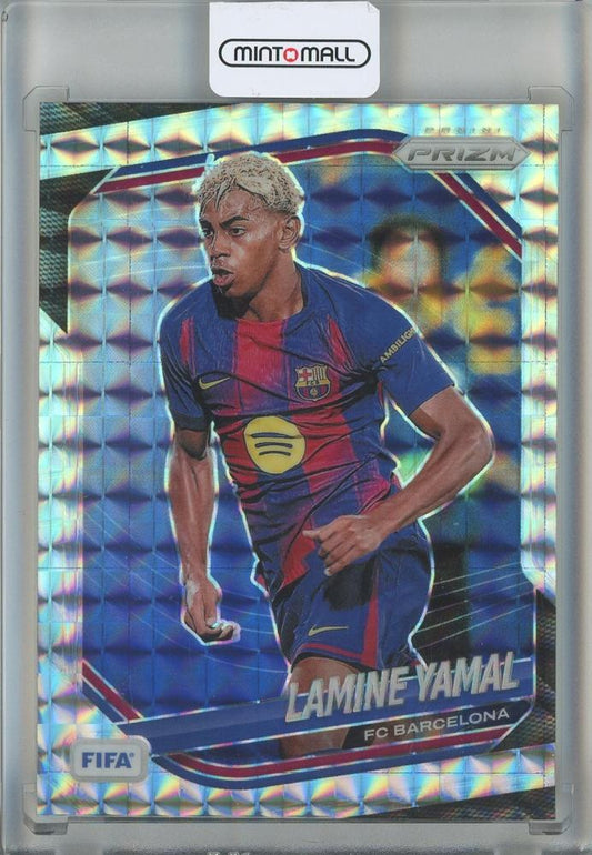 2025-26 Panini Prizm FIFA trading card featuring Lamine Yamal in Prizms Mosaic design, numbered 245, FC Barcelona