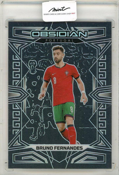 2023-24 Panini Obsidian Soccer card featuring Bruno Fernandes numbered 101 out of 120