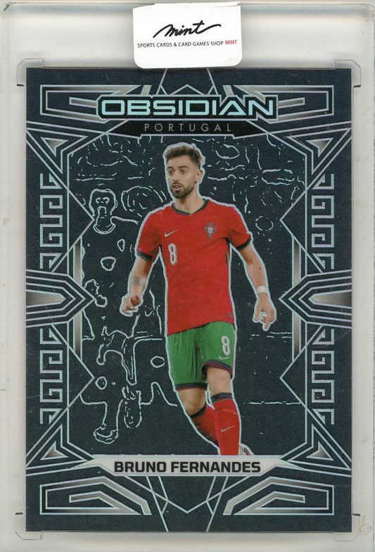 2023-24 Panini Obsidian Soccer card featuring Bruno Fernandes numbered 101 out of 120