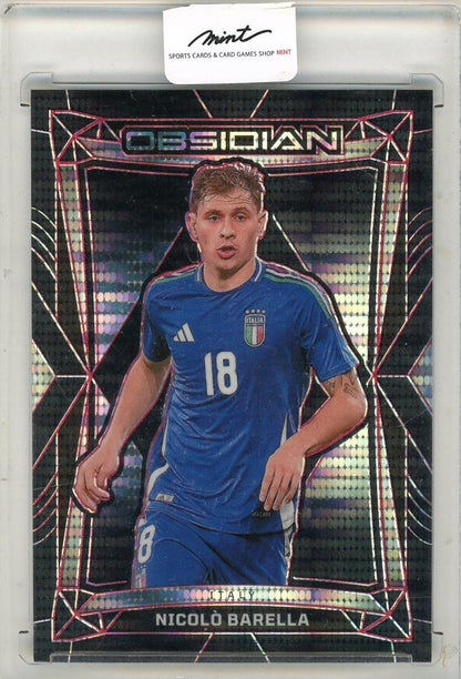 2023-24 Panini Obsidian Soccer trading card featuring Nicolo Barella serial number 38 out of 44