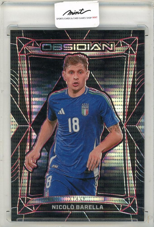 2023-24 Panini Obsidian Soccer trading card featuring Nicolo Barella serial number 38 out of 44
