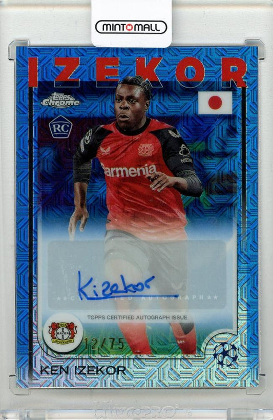 2024-25 TOPPS UEFA Club Competitions Japan Edition Ken Izekor Autographs Blue Mojo Refractors card #CAKI12/75