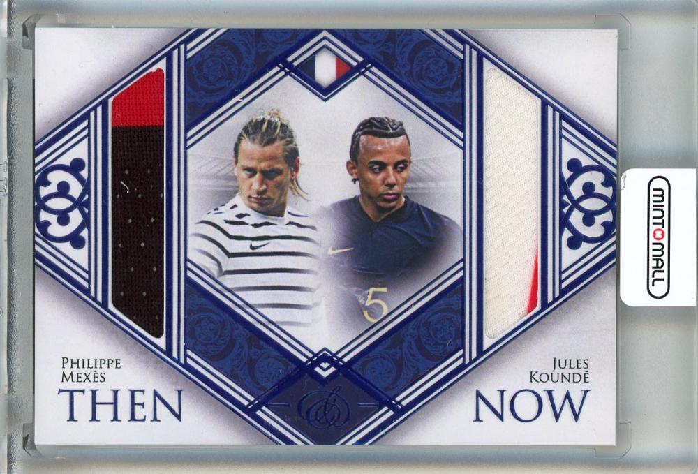 2024 Futera Unique Philippe Mexes/Jules Kounde Then & Now collectible soccer card serial #TN131/10 from France