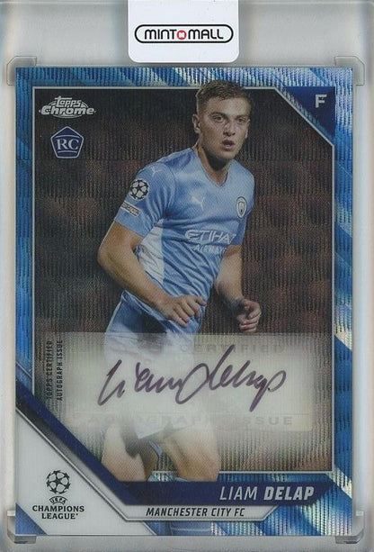 2021-22 Topps Chrome UEFA Champions League Liam Delap Autographs Blue Wave Refractors card #CALD74/75 Manchester City