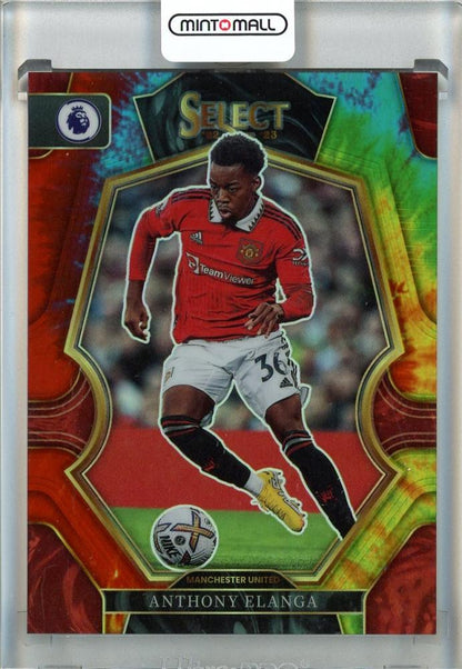 2022-23 Panini Select English Premier League Anthony Elanga Tie-Dye trading card #14737/49 with damage Manchester United