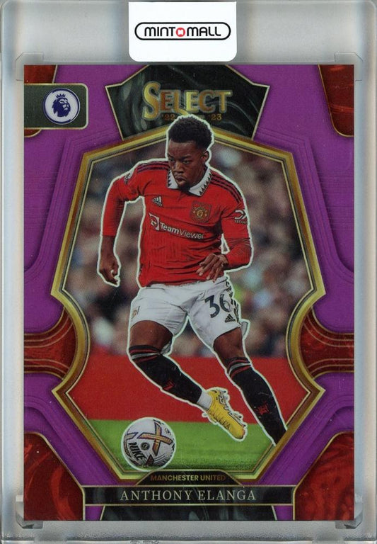 2022-23 Panini Select English Premier League Anthony Elanga Purple trading card from Manchester United with serial number