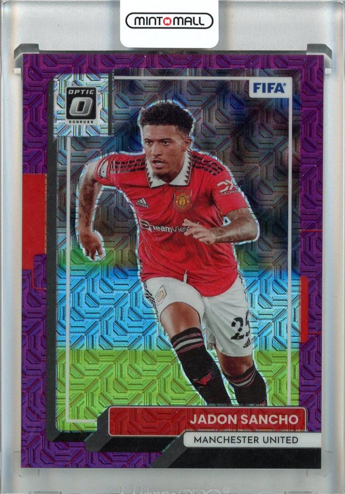 2022-23 Panini Donruss Optic Purple Mojo Jadon Sancho #1668/25 trading card from Manchester United