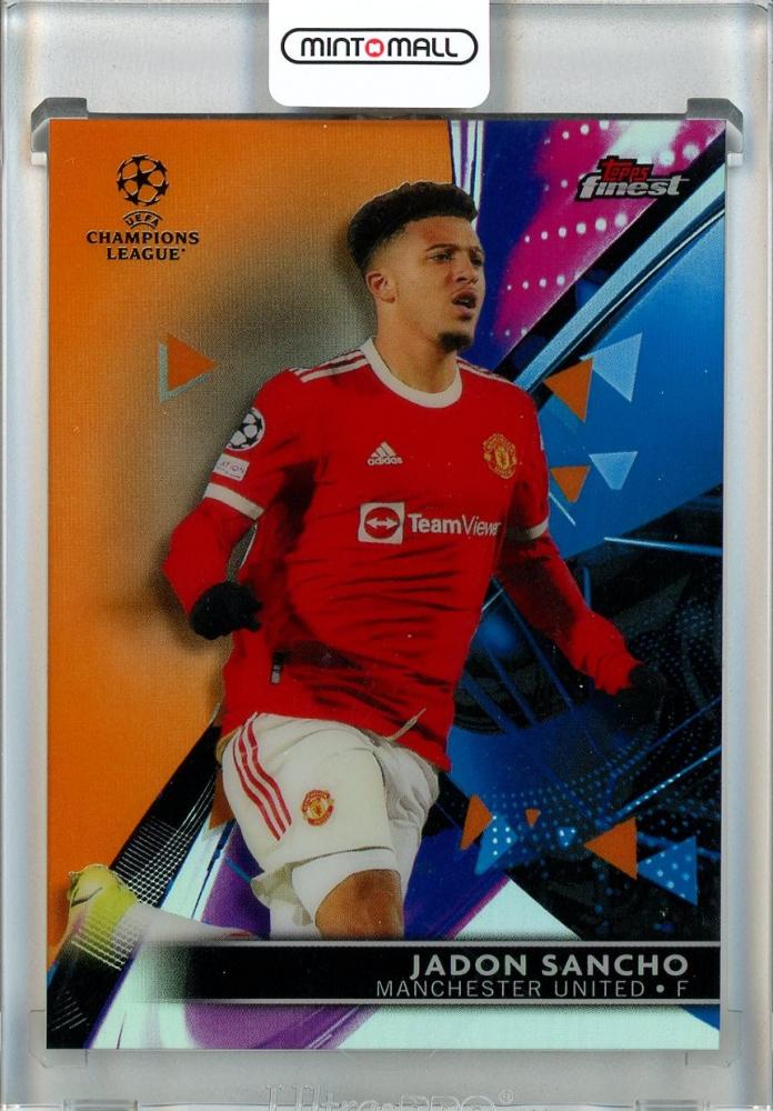 2021-22 Topps Finest UEFA Champions League Jadon Sancho Orange Refractors card number 644 out of 25 from Manchester United