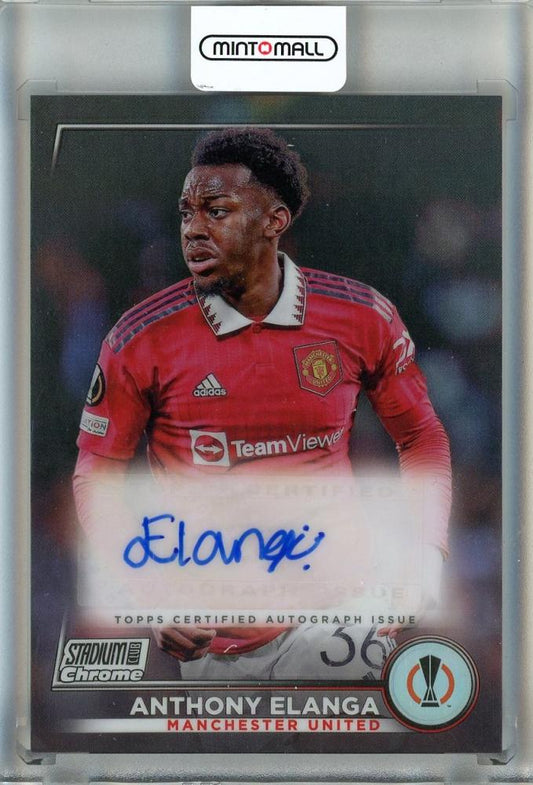 2022-23 Stadium Club Chrome UEFA Anthony Elanga Autographs trading card with autograph from Manchester United player