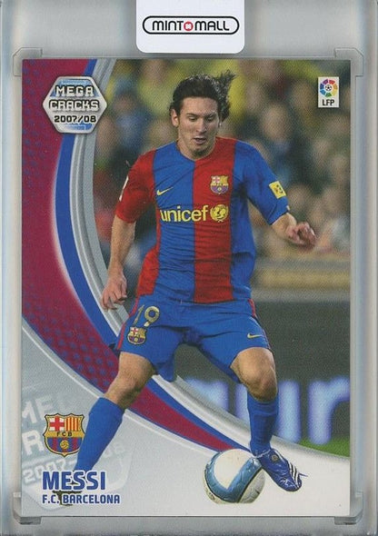 2007-08 Panini Megacracks trading card of Leo Messi #69 in FC Barcelona uniform