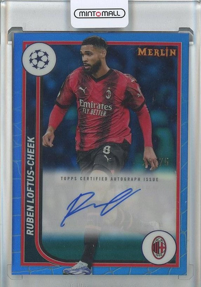 2023-24 Merlin UEFA Club Competitions Ruben Loftus-Cheek Autograph Blue Refractors card serial #AURU29/75 featuring AC Milan